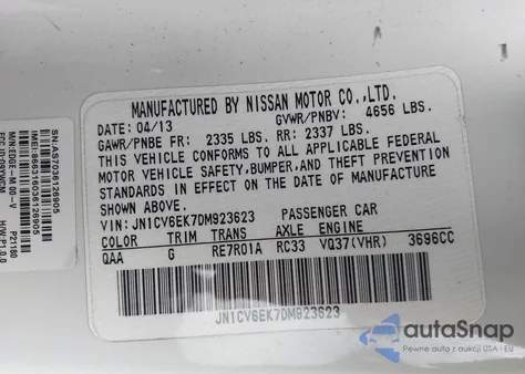 2013 Infiniti G37 Journey z USA, uszkodzony, nr VIN JN1CV6EK7DM923623